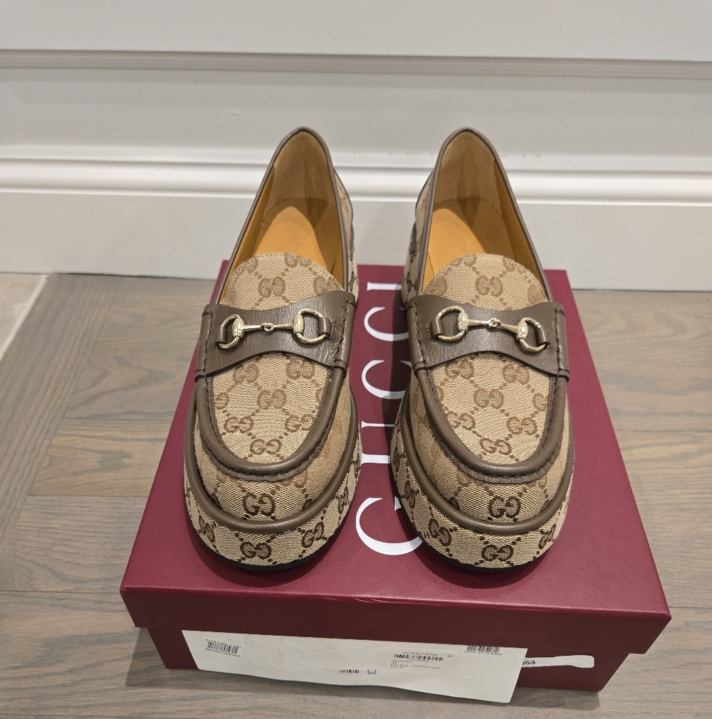 $1,200 Gucci Ilde GG Supreme Canvas & Leather Flatform Loafers EU 40 US 10 BNIB - Picture 8 of 12